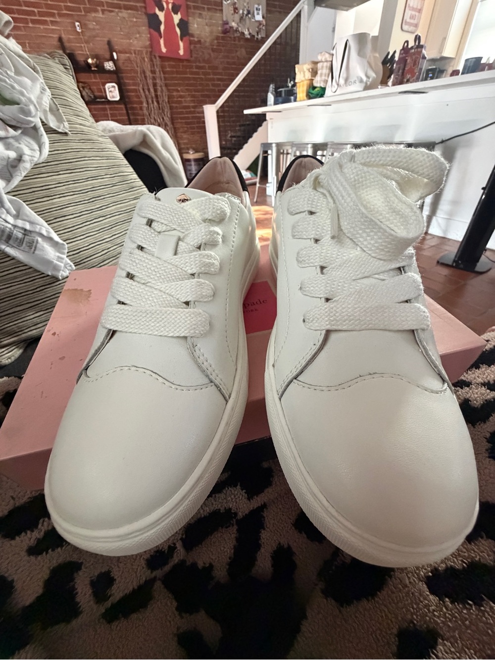 kate spade White Leather Sneakers with Black Heart Motif - Picture 3 of 9
